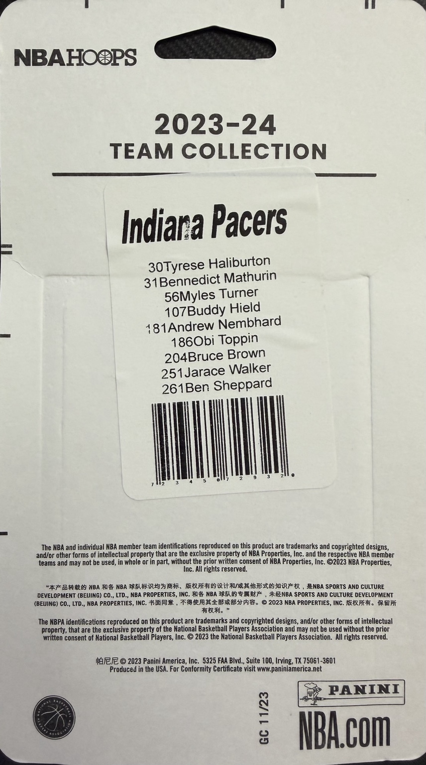 INDIANA PACERS TEAM COLLECTION — back